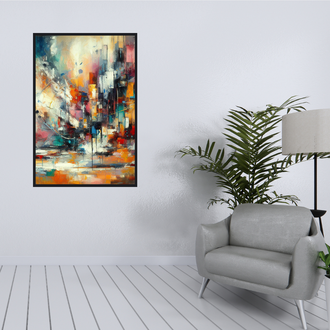 “Vivid Visions” by ArtixHub – abstract canvas wall art filled with dynamic brushstrokes in bold blues, fiery reds, and vibrant yellows, expressing movement and emotion in a vivid explosion of color. Ideal for studios, game rooms, or modern lounges, this energetic piece electrifies UAE interiors with creativity and life.