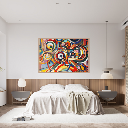“Whimsical Orbits” by ArtixHub – abstract canvas wall art featuring playful circular patterns in vibrant tones of teal, yellow, and rose, arranged with rhythmic balance and charm. Ideal for game rooms, studios, or modern hallways, this joyful piece adds lighthearted motion and contemporary flair to UAE homes with creative energy.