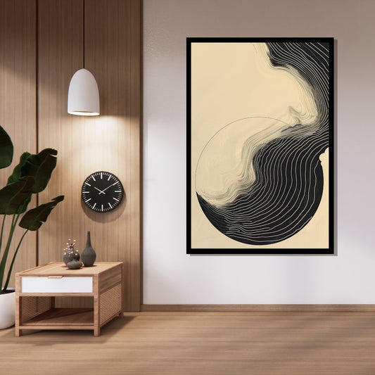 “Zenith Echoes” by ArtixHub – minimalist abstract canvas wall art featuring concentric circular lines in monochrome tones, radiating with meditative repetition and quiet rhythm. Ideal for wellness spaces, offices, or modern bedrooms, this refined artwork brings clarity and balance to UAE homes that value subtle geometry and peaceful design.
