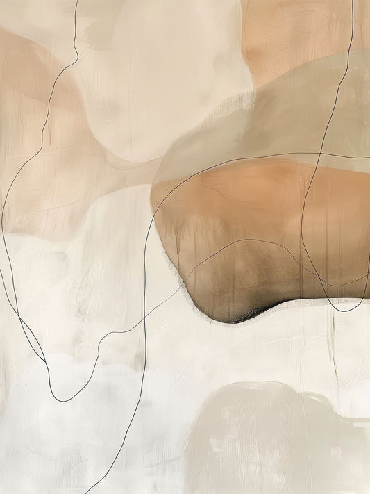 Anatomy of Calm – abstract minimalist painting with soft neutral layers and delicate flowing lines, available on ArtixHub