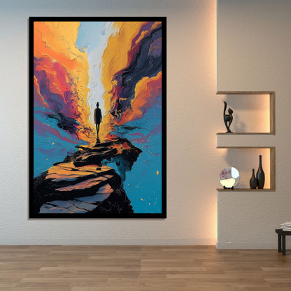 Breakthrough – abstract surreal painting of a solitary figure standing at the edge of a path surrounded by flowing color, by ArtixHub