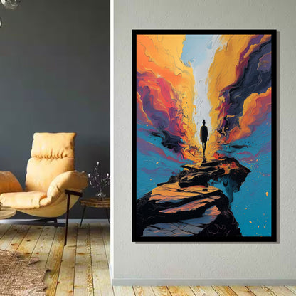 Breakthrough – abstract surreal painting of a solitary figure standing at the edge of a path surrounded by flowing color, by ArtixHub