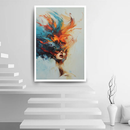 Crescendo – abstract expressionist artwork of a woman's face dissolving into vivid brushstrokes, available on ArtixHub