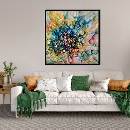 Depth of Transparency – abstract expressionist floral artwork with layered colors and organic textures by Professor Ibrahim Al Awam, ArtixHub