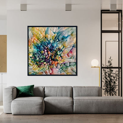 Depth of Transparency – abstract expressionist floral artwork with layered colors and organic textures by Professor Ibrahim Al Awam, ArtixHub