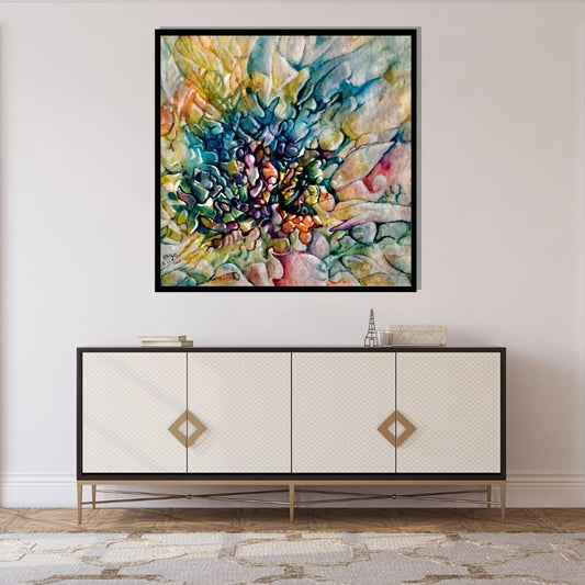Depth of Transparency – abstract expressionist floral artwork with layered colors and organic textures by Professor Ibrahim Al Awam, ArtixHub