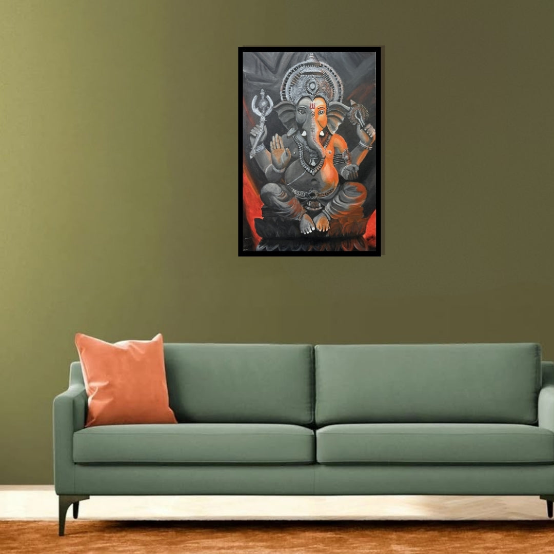 Original hand-painted artwork by Hitika Puri -  Painting of Lord Ganesha with a dark background