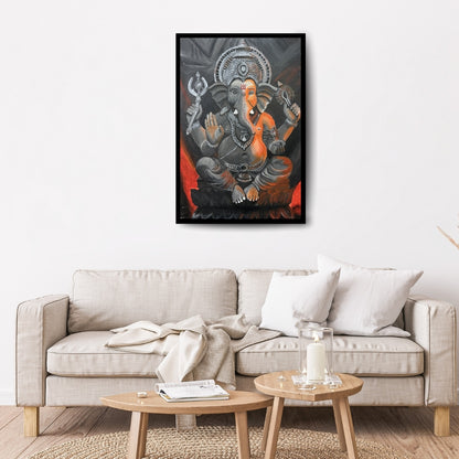 Original hand-painted artwork by Hitika Puri -  Painting of Lord Ganesha with a dark background