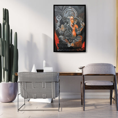 Original hand-painted artwork by Hitika Puri -  Painting of Lord Ganesha with a dark background