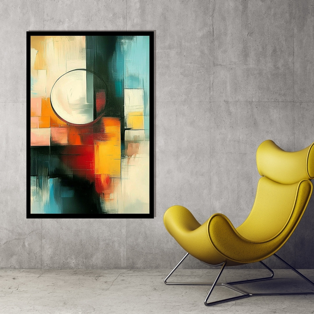 Halo Divide by Lior Ezan – geometric abstract painting with central circle and bold color contrast on ArtixHub