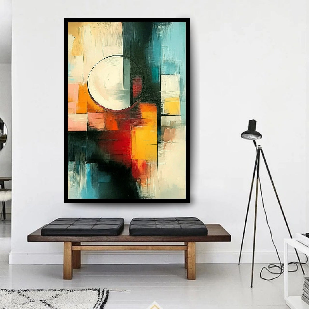 Halo Divide by Lior Ezan – geometric abstract painting with central circle and bold color contrast on ArtixHub