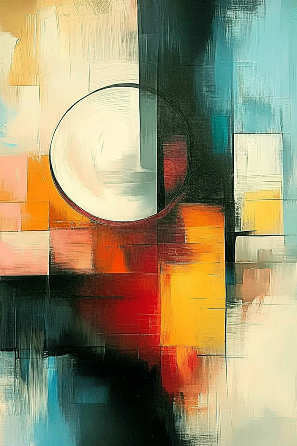 Halo Divide by Lior Ezan – geometric abstract painting with central circle and bold color contrast on ArtixHub