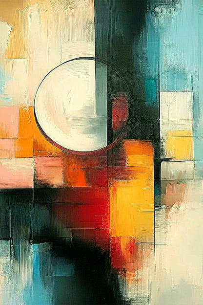 Halo Divide by Lior Ezan – geometric abstract painting with central circle and bold color contrast on ArtixHub