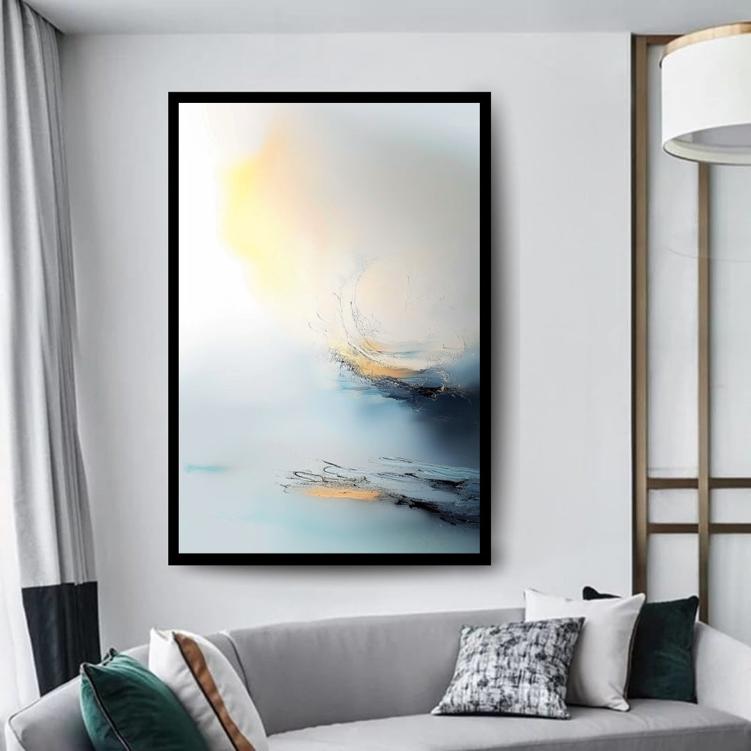 Ocean’s Breath by ArtixHub – abstract seascape with soft light, ocean textures, and minimal brushwork in blue, white, and golden hues