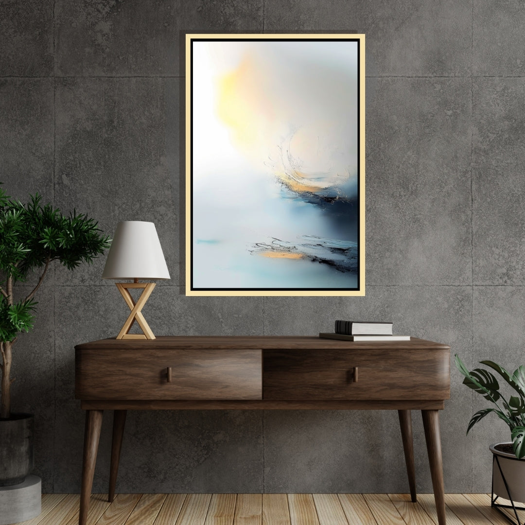 Ocean’s Breath by ArtixHub – abstract seascape with soft light, ocean textures, and minimal brushwork in blue, white, and golden hues