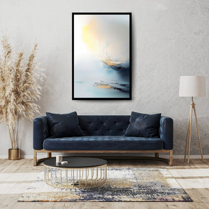 Ocean’s Breath by ArtixHub – abstract seascape with soft light, ocean textures, and minimal brushwork in blue, white, and golden hues