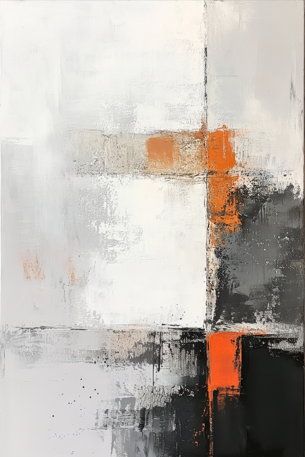 Orange Accent by Lior Ezan – minimalist abstract painting in white, black, and orange on ArtixHub