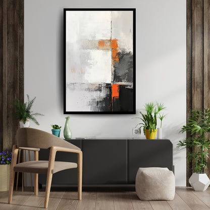 Orange Accent by Lior Ezan – minimalist abstract painting in white, black, and orange on ArtixHub
