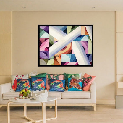 Abstract art piece with geometric shapes in various colors. Pattern of Thought in Beauty 2 (نسق الفكر في الجمال 2) – abstract expressionist painting by Professor Ibrahim Al Awam, ArtixHub