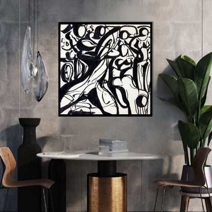 نبض الحروف (Pulse of Letters) – abstract typographic artwork with flowing black calligraphic forms on a white background, by Ibrahim Al Awam