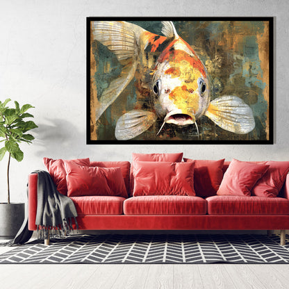 Rebel Koi – abstract surreal painting of a koi fish with layered textures and expressive detail, available on ArtixHub