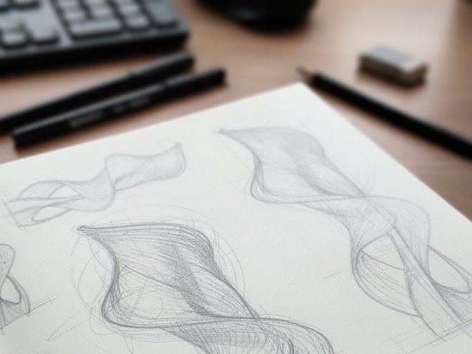 Designer's sketchbook of concept drawings for a commissioned sculptural artwork.